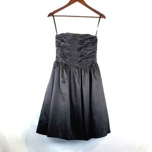 White House Black Market Black Satin Ruched Cocktail Dress Removeable Halterneck